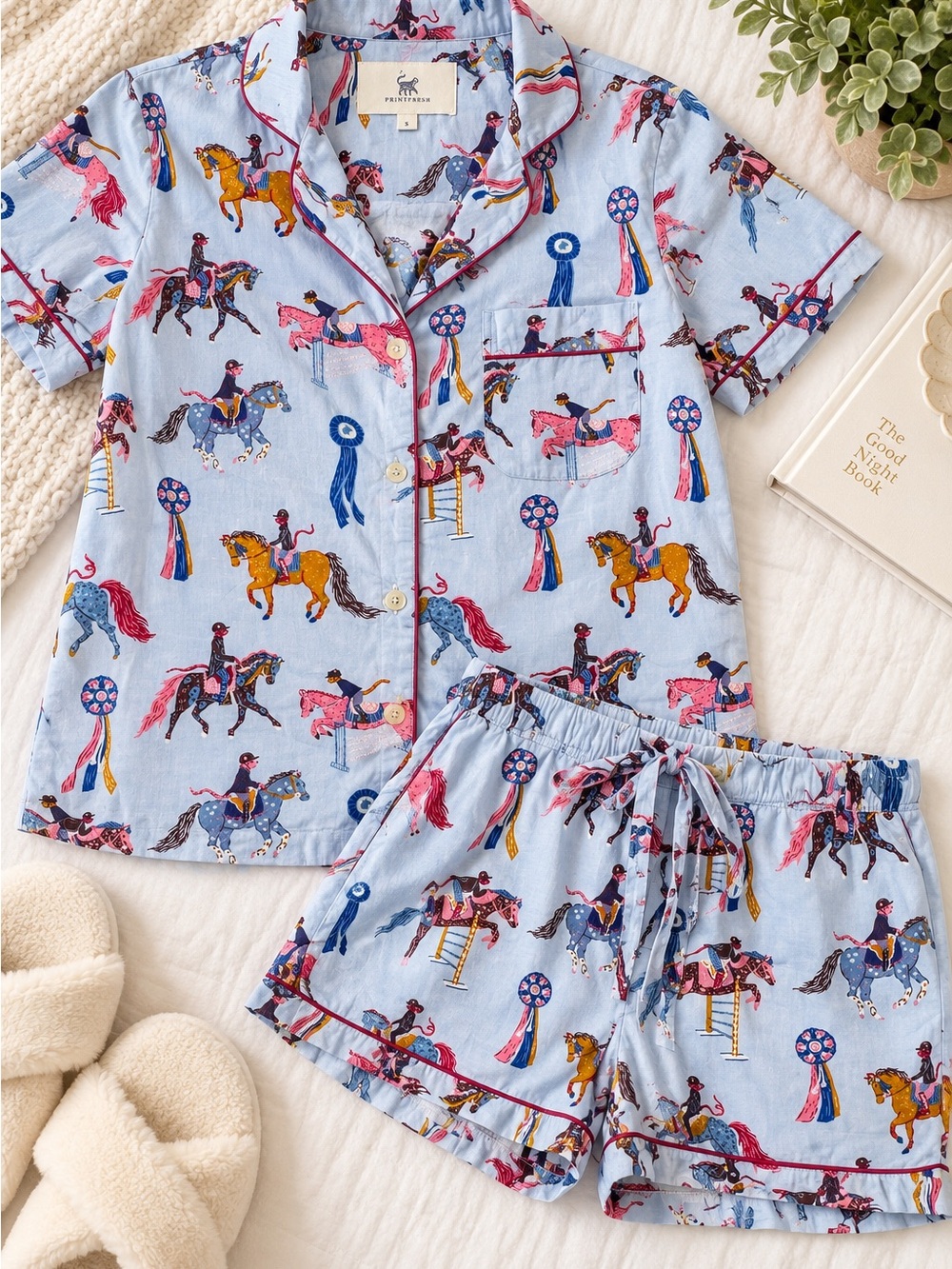Printfresh Light Blue Equestrian Ribbon Pajama Set